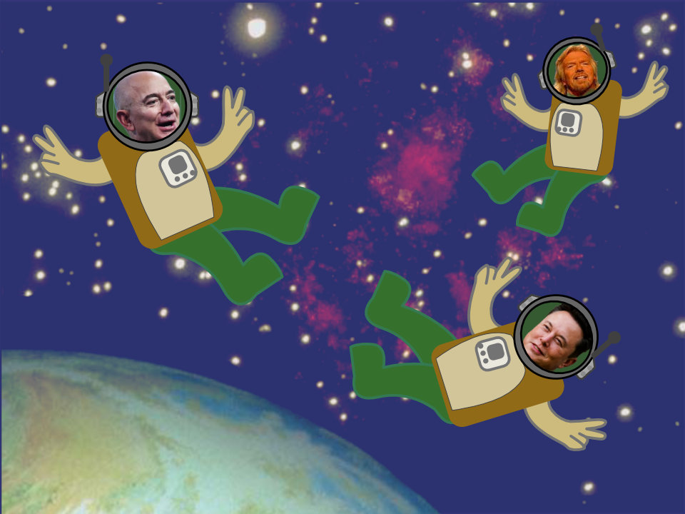 Jeff Bezos, Elon Musk and Richard Branson in space